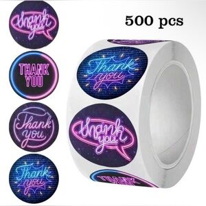 Thank you stickers Retro Neon Sign - 1 Roll (500 pc) NEW